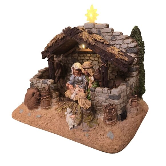 New Light-Up Nativity Figurine Hand-Painted Resin Christmas Tells a Story - Picture 5 of 8